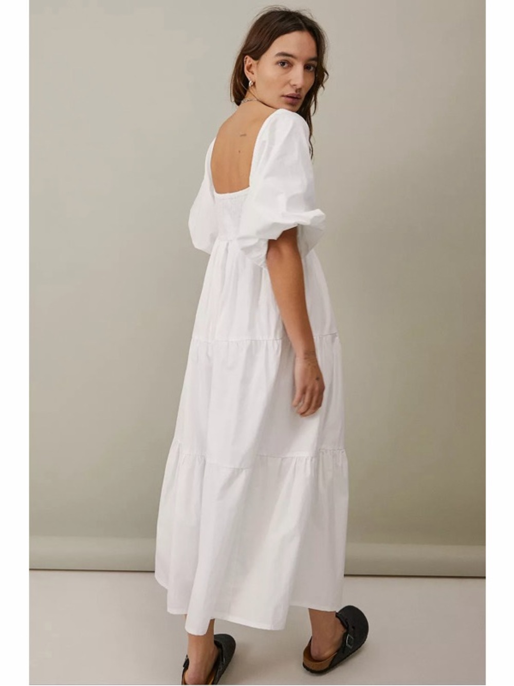 NWT Faithfull The Brand Kiona White Midi Dress Tiered Poplin Womens Size 4 / S